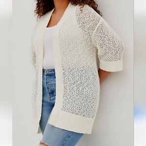 Torrid Open Stitch Open Front 3/4 Sleeve Cardigan Sweater Off White